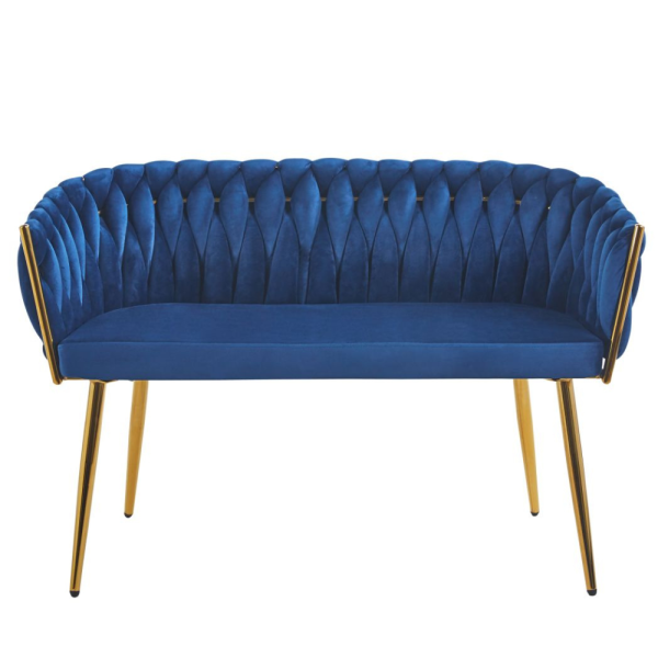 ELEGANCKA SOFA DO SALONU LUB GABINETU ROSE GRANATOWY VELVET ZŁOTE METALOWE NOGI - PRZÓD